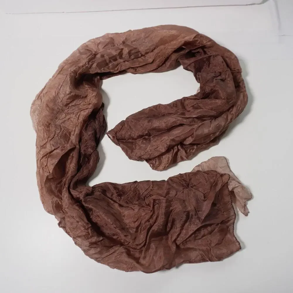Vintage 100% Silk Brown Ombre Solid Rectangle Scarf Quiet Luxury Lagenlook Fairy